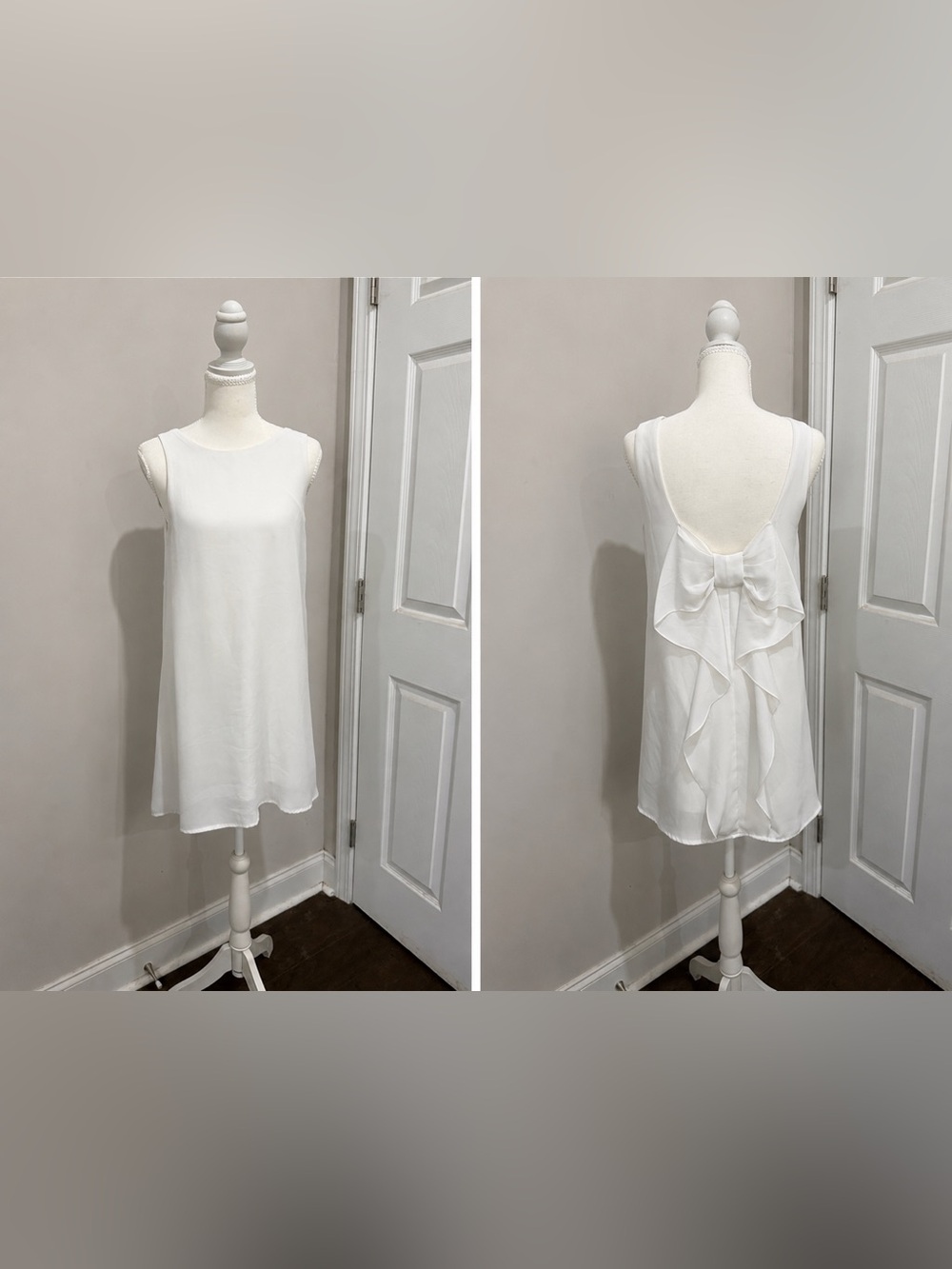 miami White Bow Back Shift Dress Sleeveless Open Back Size Small